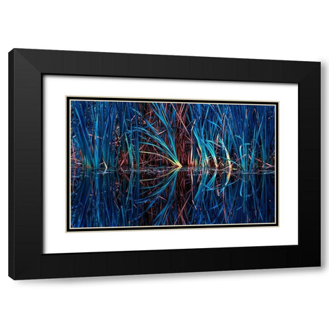 Blue Grass Black Modern Wood Framed Art Print with Double Matting by Kostka, Vladimir