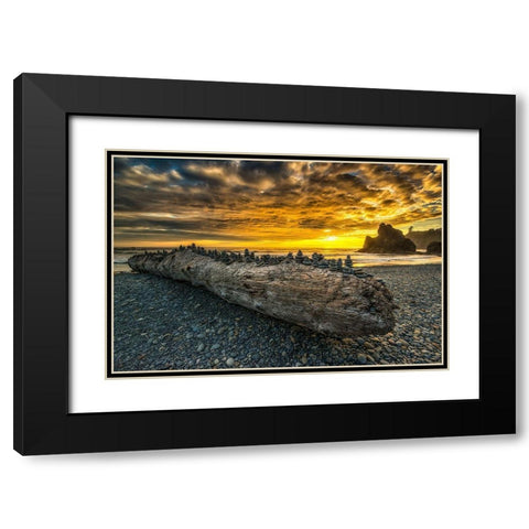 Balancing Stones Black Modern Wood Framed Art Print with Double Matting by Kostka, Vladimir