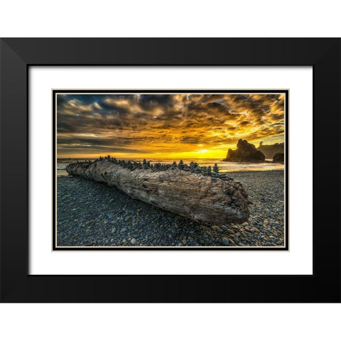 Balancing Stones Black Modern Wood Framed Art Print with Double Matting by Kostka, Vladimir