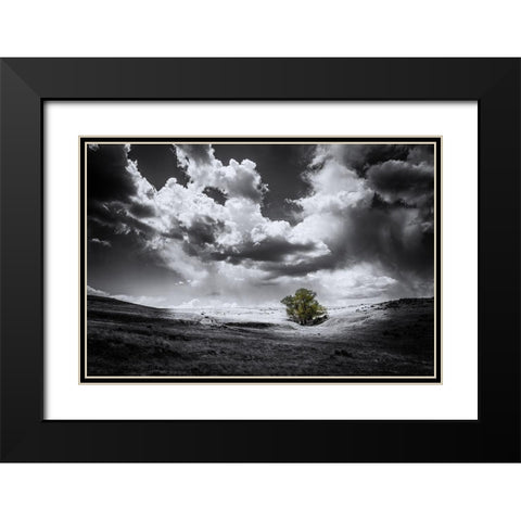 The Green Tree Black Modern Wood Framed Art Print with Double Matting by Kostka, Vladimir