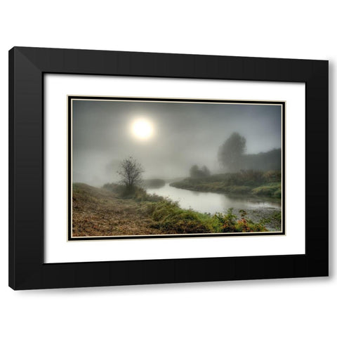 Foggy River Black Modern Wood Framed Art Print with Double Matting by Kostka, Vladimir