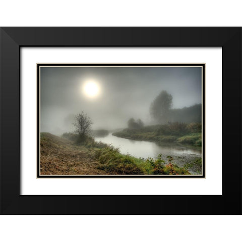 Foggy River Black Modern Wood Framed Art Print with Double Matting by Kostka, Vladimir