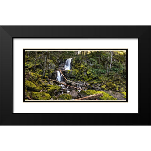 Stones And Waterfall Black Modern Wood Framed Art Print with Double Matting by Kostka, Vladimir