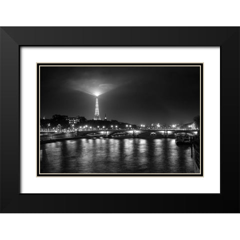 Eifeltower Lights Bw Black Modern Wood Framed Art Print with Double Matting by Kostka, Vladimir