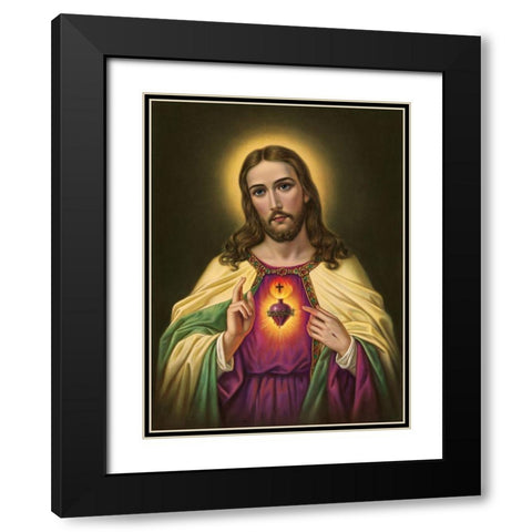 HL. HERZ JESU Black Modern Wood Framed Art Print with Double Matting by Anonymous