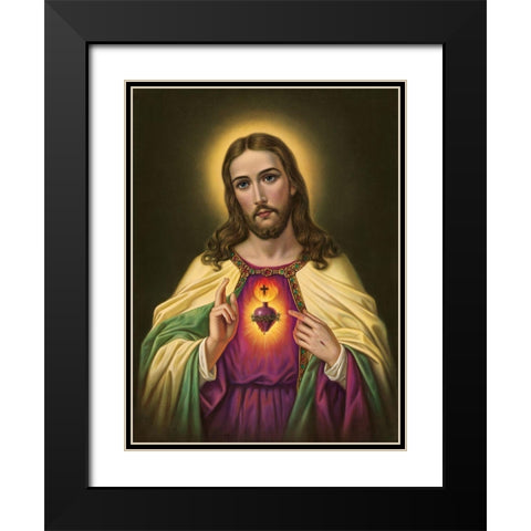 HL. HERZ JESU Black Modern Wood Framed Art Print with Double Matting by Anonymous