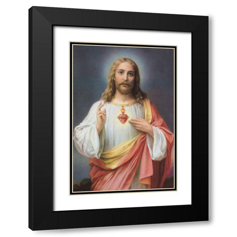 HL. HERZ JESU Black Modern Wood Framed Art Print with Double Matting by Zabateri