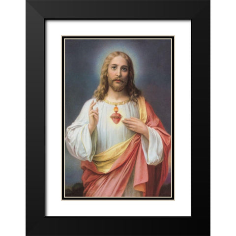 HL. HERZ JESU Black Modern Wood Framed Art Print with Double Matting by Zabateri