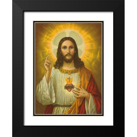 HL. HERZ JESU Black Modern Wood Framed Art Print with Double Matting by Anonymous