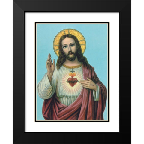 HL. HERZ JESU Black Modern Wood Framed Art Print with Double Matting by Anonymous