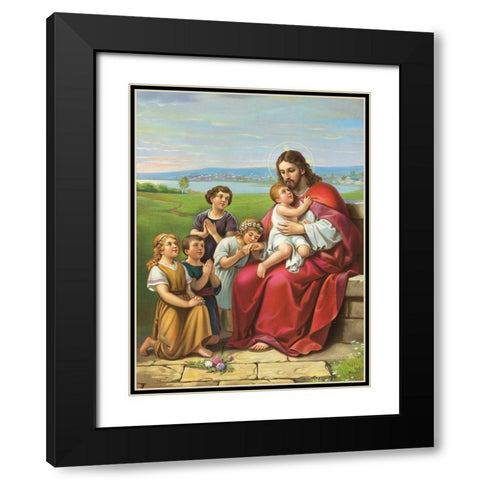 LASSET DIE KINDLEIN ZU MIR KOMMEN Black Modern Wood Framed Art Print with Double Matting by Anonymous