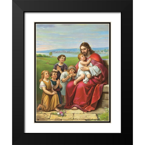 LASSET DIE KINDLEIN ZU MIR KOMMEN Black Modern Wood Framed Art Print with Double Matting by Anonymous