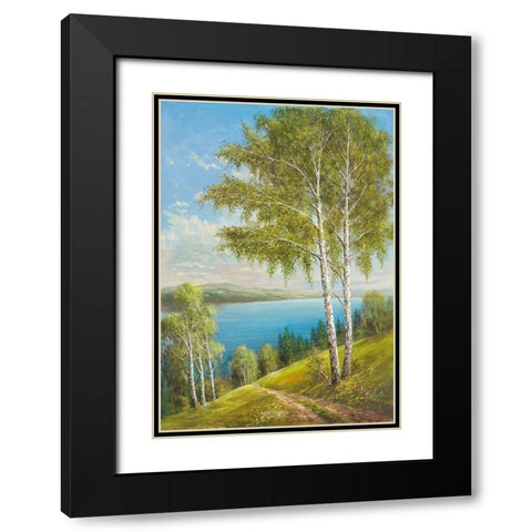 BIRCHES AT THE LAKE II Black Modern Wood Framed Art Print with Double Matting by Glassl, Helmut