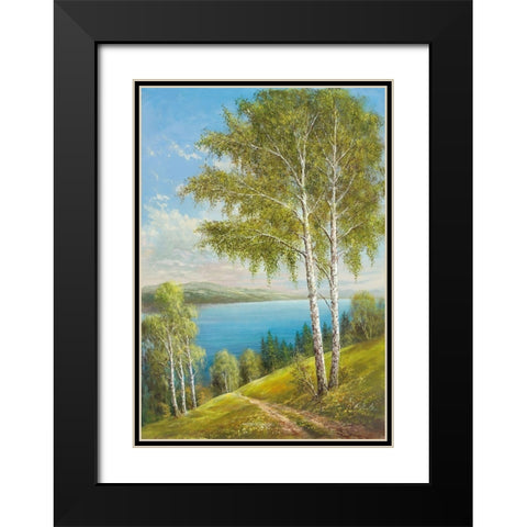 BIRCHES AT THE LAKE II Black Modern Wood Framed Art Print with Double Matting by Glassl, Helmut