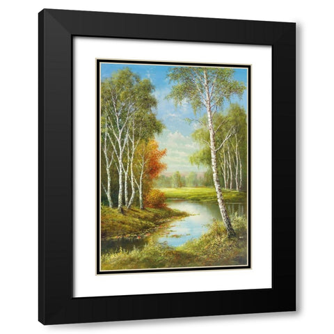 BIRCHES Black Modern Wood Framed Art Print with Double Matting by Glassl, Helmut