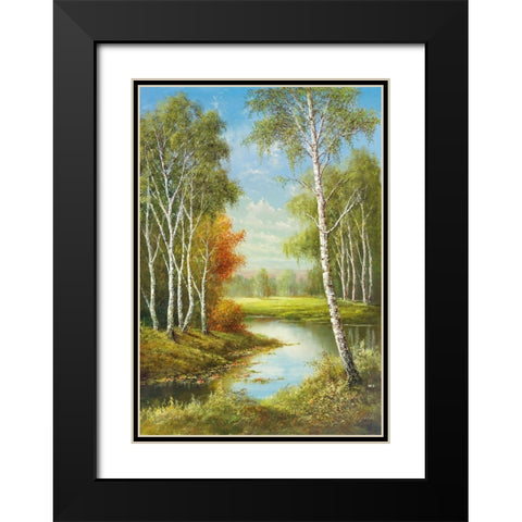 BIRCHES Black Modern Wood Framed Art Print with Double Matting by Glassl, Helmut