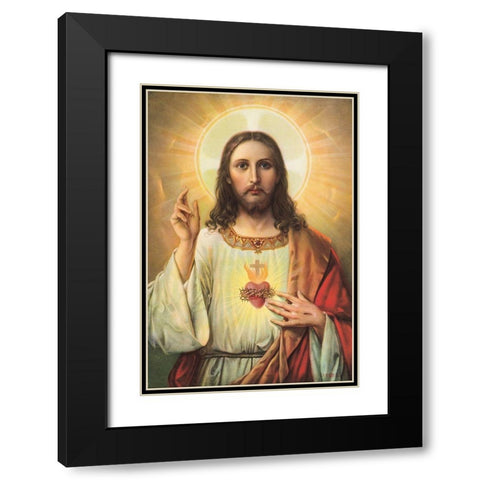 HL. HERZ JESU Black Modern Wood Framed Art Print with Double Matting by Anonymous