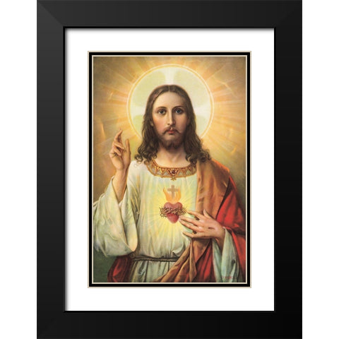 HL. HERZ JESU Black Modern Wood Framed Art Print with Double Matting by Anonymous