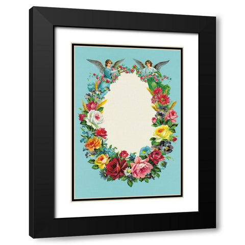 BLUMENKRANZ MIT ENGELN Black Modern Wood Framed Art Print with Double Matting by Anonymous