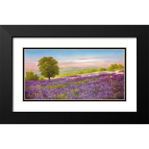 LAVENDER FIELD Black Modern Wood Framed Art Print with Double Matting by Schoelnhammer, Heinz