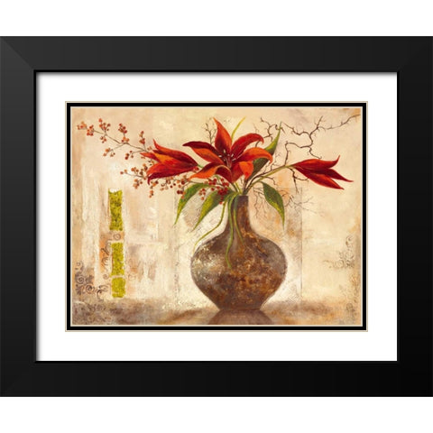 Red Lilies Black Modern Wood Framed Art Print with Double Matting by Field, Anna