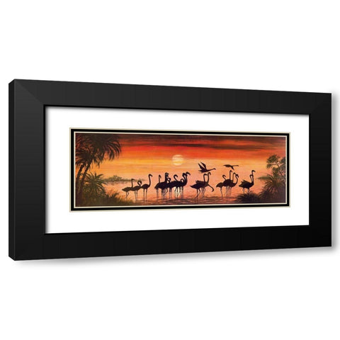 FLAMINGOS IN THE SUNSET Black Modern Wood Framed Art Print with Double Matting by Werner