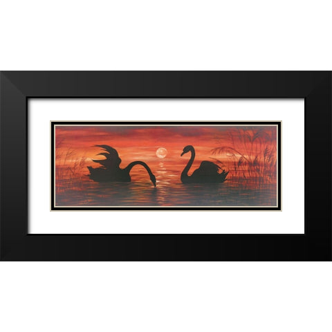 SWANS IN THE SUNSET Black Modern Wood Framed Art Print with Double Matting by Werner