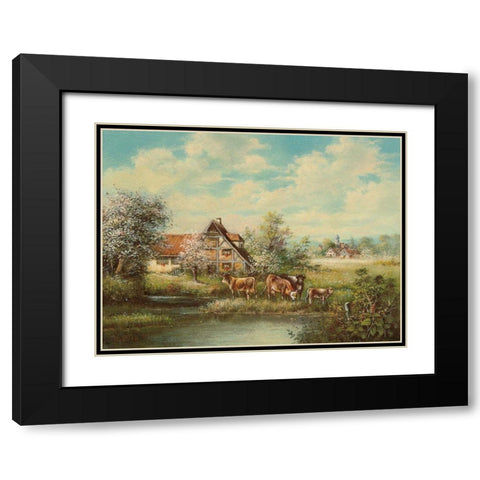 COWS BY THE RIVER Black Modern Wood Framed Art Print with Double Matting by Pila