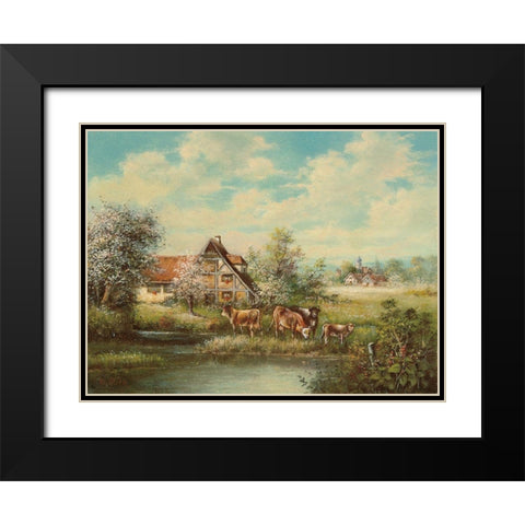 COWS BY THE RIVER Black Modern Wood Framed Art Print with Double Matting by Pila