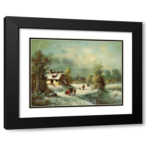 WINTER WALK Black Modern Wood Framed Art Print with Double Matting by Pila