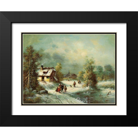 WINTER WALK Black Modern Wood Framed Art Print with Double Matting by Pila