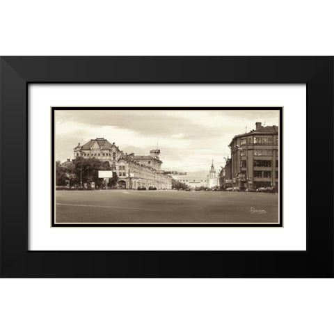 Lubjanka Place, Moscow Black Modern Wood Framed Art Print with Double Matting by Ryazanov