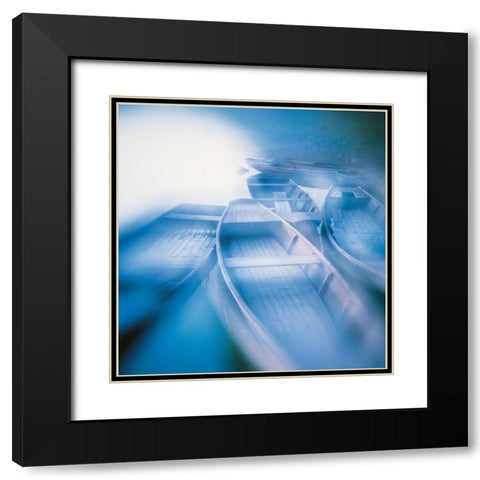 BLUE BOATS Black Modern Wood Framed Art Print with Double Matting by Weissing, Gerd