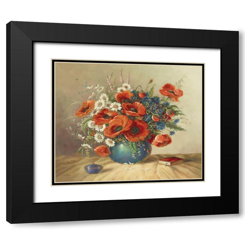 FRESH POPPIES Black Modern Wood Framed Art Print with Double Matting by Pila