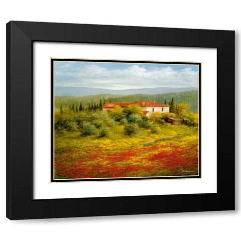 Landscape With Poppies II Black Modern Wood Framed Art Print with Double Matting by Schoelnhammer, Heinz