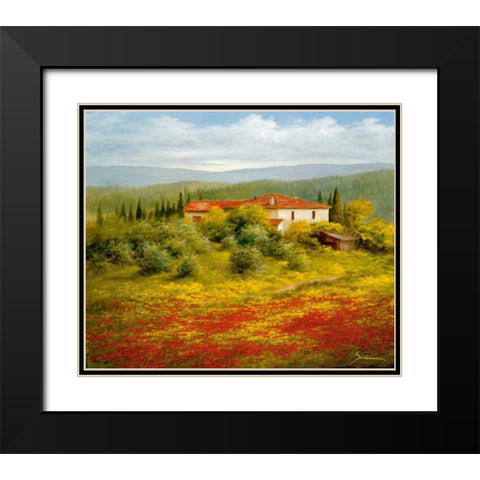 Landscape With Poppies II Black Modern Wood Framed Art Print with Double Matting by Schoelnhammer, Heinz