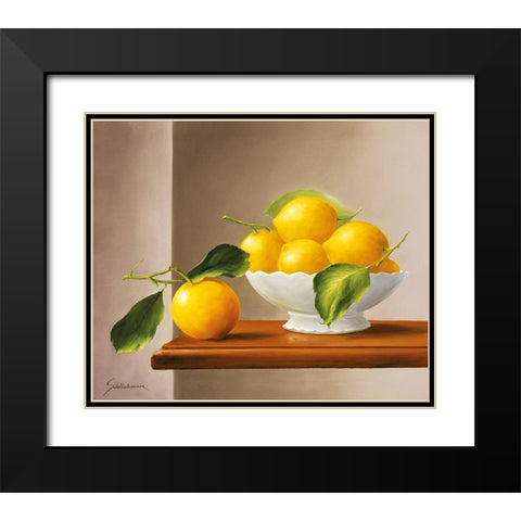 LEMONS WITH GREEN Black Modern Wood Framed Art Print with Double Matting by Schoelnhammer, Heinz