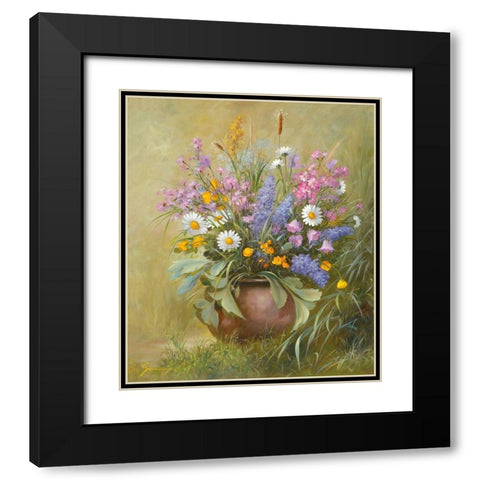Floral BOUQUET I Black Modern Wood Framed Art Print with Double Matting by Schoelnhammer, Heinz