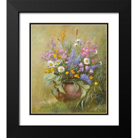 Floral BOUQUET I Black Modern Wood Framed Art Print with Double Matting by Schoelnhammer, Heinz