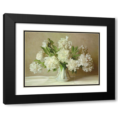 WHITE PEONIES Black Modern Wood Framed Art Print with Double Matting by Buzin, Igor