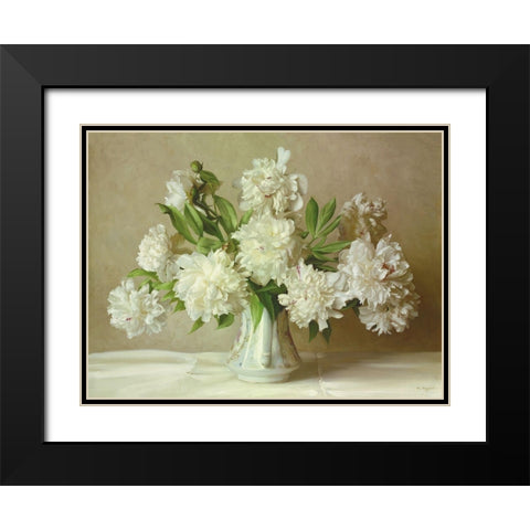 WHITE PEONIES Black Modern Wood Framed Art Print with Double Matting by Buzin, Igor