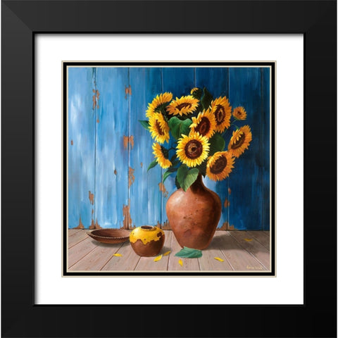 AGED WOOD AND SUNFLOWERS Black Modern Wood Framed Art Print with Double Matting by v.d. Valk, Karin