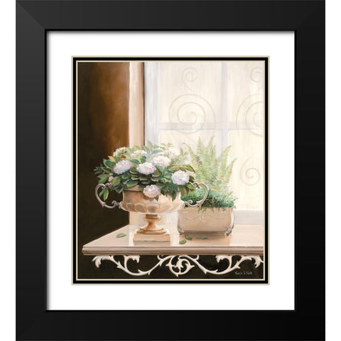 FLOWERS AT THE WINDOW I Black Modern Wood Framed Art Print with Double Matting by v.d. Valk, Karin