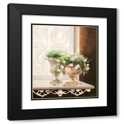FLOWERS AT THE WINDOW II Black Modern Wood Framed Art Print with Double Matting by v.d. Valk, Karin