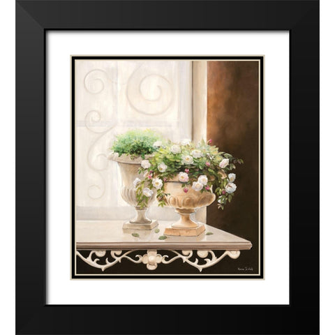 FLOWERS AT THE WINDOW II Black Modern Wood Framed Art Print with Double Matting by v.d. Valk, Karin