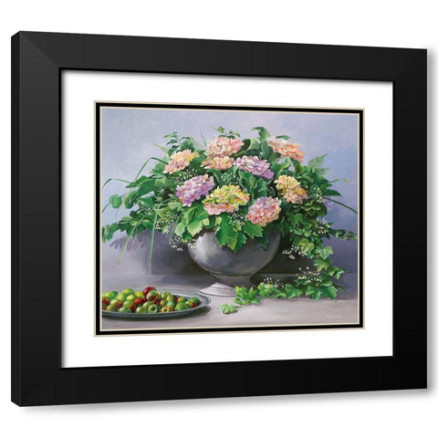 FLOWERS AND APPLES Black Modern Wood Framed Art Print with Double Matting by v.d. Valk, Karin