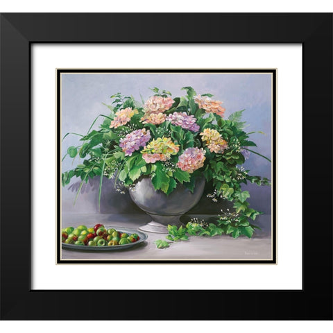 FLOWERS AND APPLES Black Modern Wood Framed Art Print with Double Matting by v.d. Valk, Karin