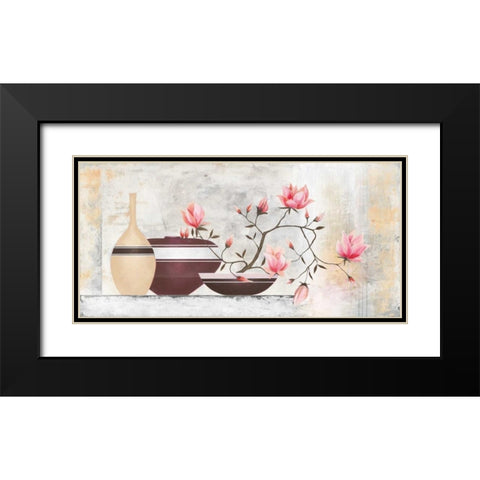 Pink Magnolias I Black Modern Wood Framed Art Print with Double Matting by Sedalia, David