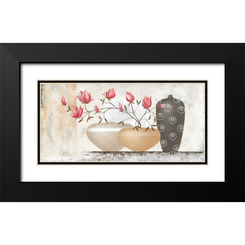 Pink Magnolias II Black Modern Wood Framed Art Print with Double Matting by Sedalia, David