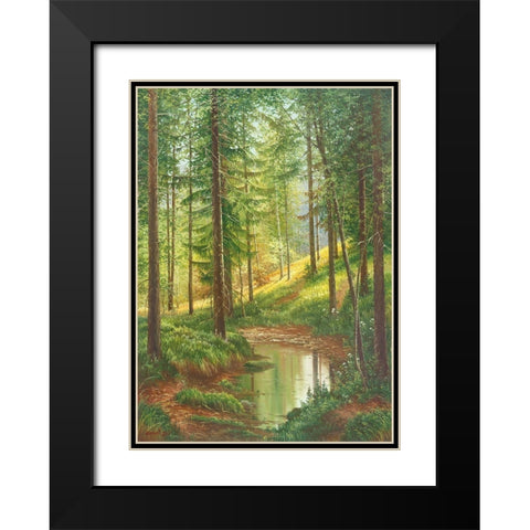 SUNLIT FOREST Black Modern Wood Framed Art Print with Double Matting by Osipova, Svetlana